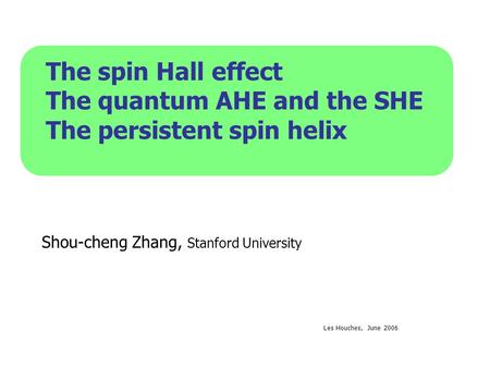 The quantum AHE and the SHE The persistent spin helix