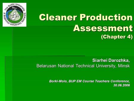 Cleaner Production Assessment (Chapter 4)