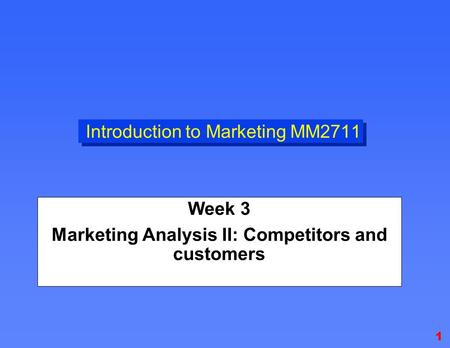 Introduction to Marketing MM2711