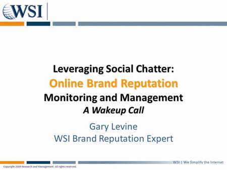Leveraging Social Chatter: Online Brand Reputation Monitoring and Management A Wakeup Call Gary Levine WSI Brand Reputation Expert.