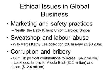 Ethical Issues in Global Business