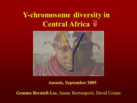 Y-chromosome diversity in Central Africa Aussois, September 2005 Gemma Berniell-Lee, Jaume Bertranpetit, David Comas.