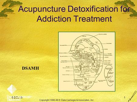 6/2/20151 Acupuncture Detoxification for Addiction Treatment Copyright 1996-98 © Dale Carnegie & Associates, Inc. DSAMH.