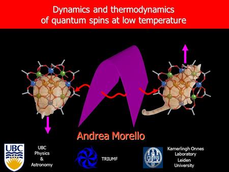 Dynamics and thermodynamics of quantum spins at low temperature Andrea Morello Kamerlingh Onnes Laboratory Leiden University UBC Physics & Astronomy TRIUMF.