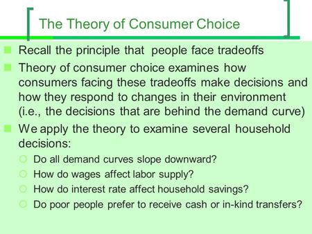 The Theory of Consumer Choice