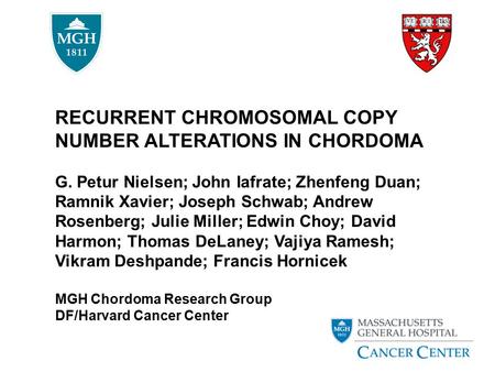 RECURRENT CHROMOSOMAL COPY NUMBER ALTERATIONS IN CHORDOMA G. Petur Nielsen; John Iafrate; Zhenfeng Duan; Ramnik Xavier; Joseph Schwab; Andrew Rosenberg;