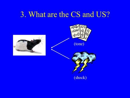3. What are the CS and US? (shock) (tone). After one or two pairings… (CS) Blood pressure Heart Rate Stress Hormones Hypoalgesia Freezing (CR’s)