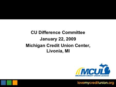 CU Difference Committee January 22, 2009 Michigan Credit Union Center, Livonia, MI.