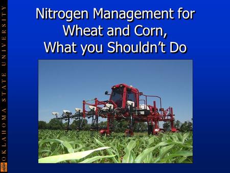 O K L A H O M A S T A T E U N I V E R S I T Y Nitrogen Management for Wheat and Corn, What you Shouldn’t Do.
