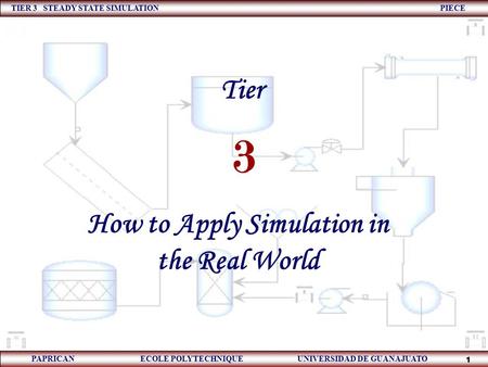 TIER 3 STEADY STATE SIMULATION PIECE PAPRICAN ECOLE POLYTECHNIQUE UNIVERSIDAD DE GUANAJUATO 1 How to Apply Simulation in the Real World 3 Tier.