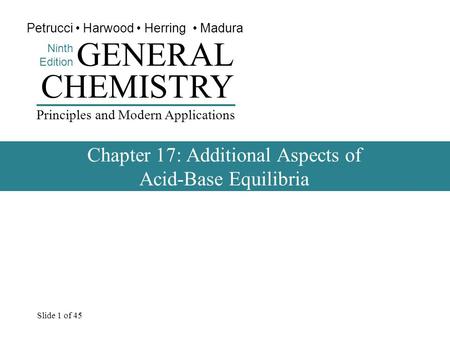 Chapter 17: Additional Aspects of Acid-Base Equilibria