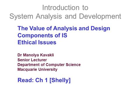 Introduction to System Analysis and Development
