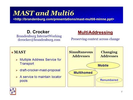 1 MAST and Multi6 MAST and Multi6  MAST  Multiple Address Service for Transport  draft-crocker-mast-proposal  A service to maintain locator pools Simultaneous.