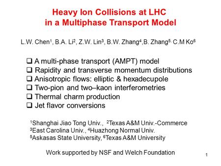 1 Heavy Ion Collisions at LHC in a Multiphase Transport Model  A multi-phase transport (AMPT) model  Rapidity and transverse momentum distributions 