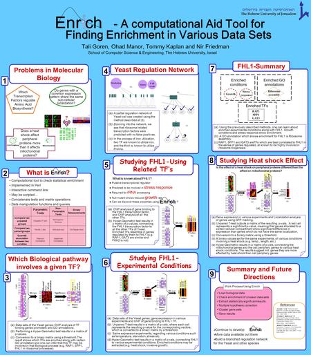 Work Process Using Enrich Load biological data Check enrichment of crossed data sets Extract statistically significant results Multiple hypothesis correction.