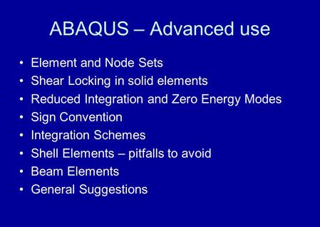 ABAQUS – Advanced use Element and Node Sets