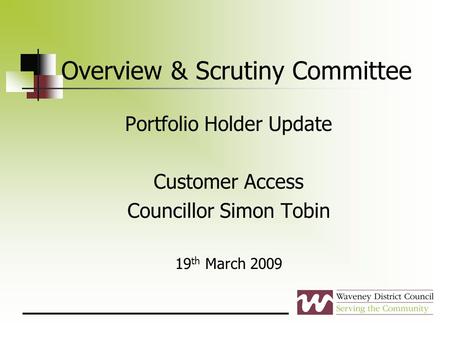 Overview & Scrutiny Committee Portfolio Holder Update Customer Access Councillor Simon Tobin 19 th March 2009.