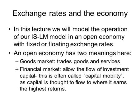 Exchange rates and the economy