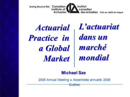 2008 Annual Meeting ● Assemblée annuelle 2008 Québec 2008 Annual Meeting ● Assemblée annuelle 2008 Québec Actuarial Practice in a Global Market L’actuariat.