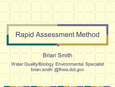 Rapid Assessment Method Brian Smith Water Quality/Biology Environmental Specialist
