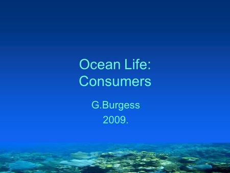Ocean Life: Consumers G.Burgess 2009..