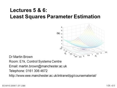 Lectures 5 & 6: Least Squares Parameter Estimation