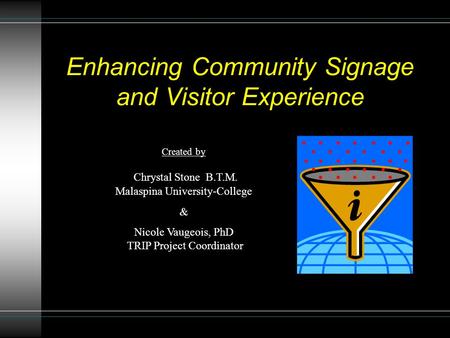 Enhancing Community Signage and Visitor Experience Created by Chrystal Stone B.T.M. Malaspina University-College & Nicole Vaugeois, PhD TRIP Project Coordinator.