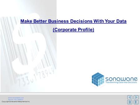 Www.sonawane.com Phone: 703-7886631 Copyright Sonawane Webdynamics Inc. Make Better Business Decisions With Your Data (Corporate Profile)