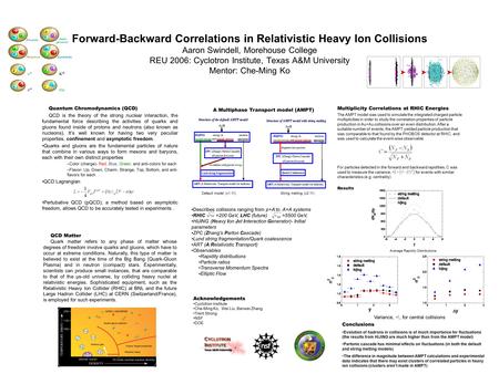 Forward-Backward Correlations in Relativistic Heavy Ion Collisions Aaron Swindell, Morehouse College REU 2006: Cyclotron Institute, Texas A&M University.