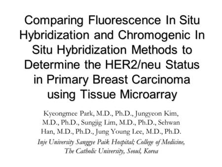 Comparing Fluorescence In Situ Hybridization and Chromogenic In Situ Hybridization Methods to Determine the HER2/neu Status in Primary Breast Carcinoma.