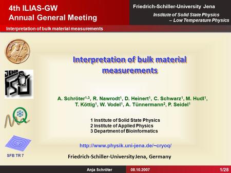 Interpretation of bulk material measurements Anja Schröter08.10.2007 Institute of Solid State Physics – Low Temperature Physics Friedrich-Schiller-University.