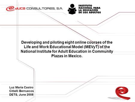 Developing and piloting eight online courses of the Life and Work Educational Model (MEVyT) of the National Institute for Adult Education in Community.