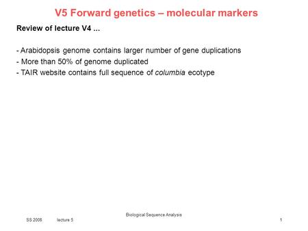V5 Forward genetics – molecular markers