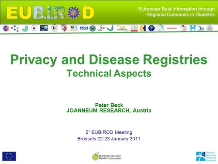 EUropean Best Information through Regional Outcomes in Diabetes Privacy and Disease Registries Technical Aspects Peter Beck JOANNEUM RESEARCH, Austria.