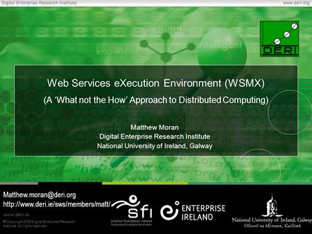  Copyright 2006 Digital Enterprise Research Institute. All rights reserved. www.deri.ie Web Services eXecution Environment (WSMX) (A ‘What not the How’