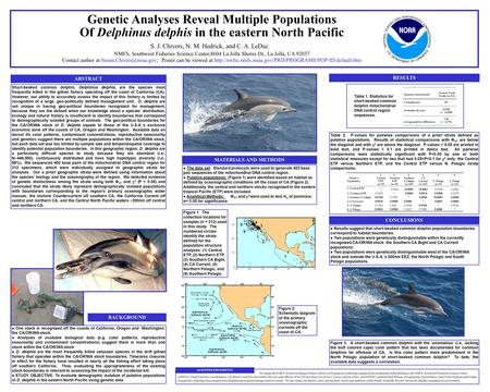 Table 1. Statistics for short-beaked common dolphin mitochondrial DNA control region sequences. Genetic Analyses Reveal Multiple Populations Of Delphinus.