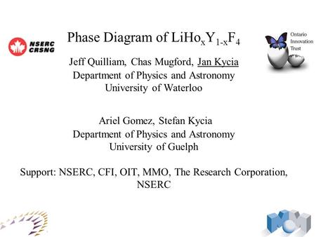 Phase Diagram of LiHoxY1-xF4 Jeff Quilliam, Chas Mugford, Jan Kycia Department of Physics and Astronomy University of Waterloo Ariel Gomez, Stefan.