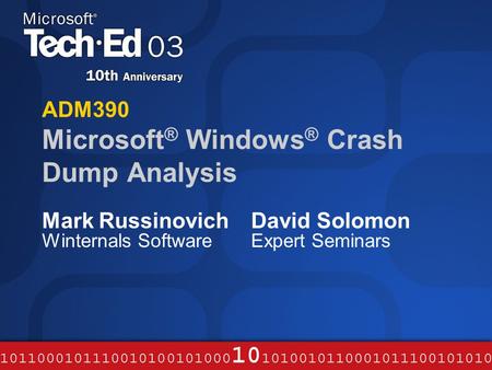 ADM390 Microsoft® Windows® Crash Dump Analysis