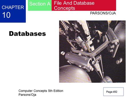 Computer Concepts 5th Edition Parsons/Oja Page 492 CHAPTER 10 File And Database Concepts Section A PARSONS/OJA Databases.