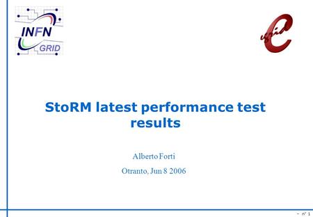 – n° 1 StoRM latest performance test results Alberto Forti Otranto, Jun 8 2006.