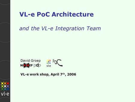 VL-e PoC Architecture and the VL-e Integration Team David Groep VL-e work shop, April 7 th, 2006.