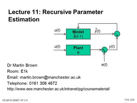 Lecture 11: Recursive Parameter Estimation