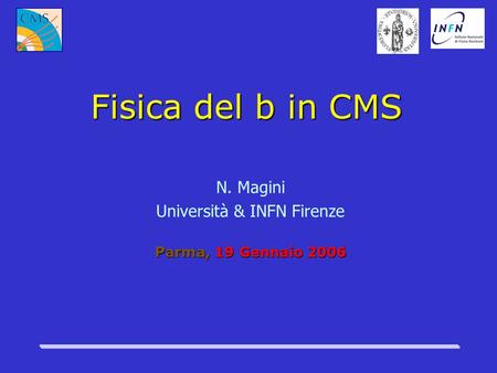 Fisica del b in CMS N. Magini Università & INFN Firenze Parma, 19 Gennaio 2006.