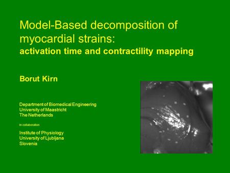 Model-Based decomposition of myocardial strains: activation time and contractility mapping Borut Kirn Department of Biomedical Engineering University of.