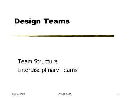 Spring 2007COMP 79701 Design Teams Team Structure Interdisciplinary Teams.