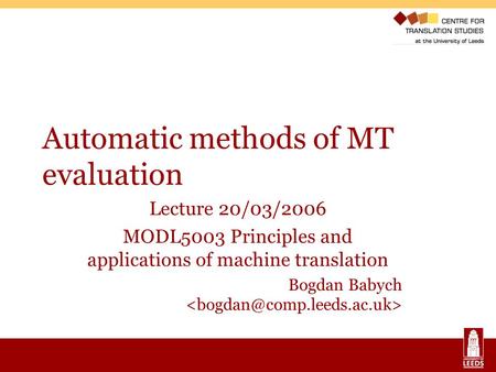 MODL5003 Principles and applications of MT