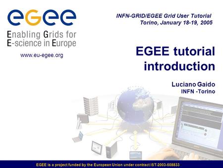 EGEE is a project funded by the European Union under contract IST-2003-508833 EGEE tutorial introduction Luciano Gaido INFN -Torino INFN-GRID/EGEE Grid.