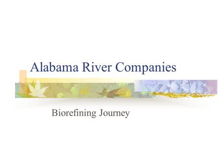 Alabama River Companies Biorefining Journey. Biorefining Technologies Explored Crude Tall Oil (CTO) to biodiesel Hemicellulose extraction prior to pulping.