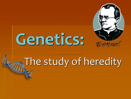 Genetics: The study of heredity. Heredity = the passing of traits from parents to offspring.