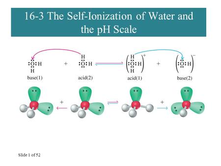 Slide 1 of 52 16-3 The Self-Ionization of Water and the pH Scale.